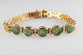 Natural jadeite and diamond 14K bracelet 