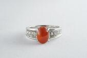 Natural red jadeite and diamond ring 
