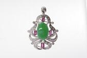 Natural jadeite, tourmaline and diamond pendant 