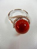 Natural red aka coral and diamond ring 